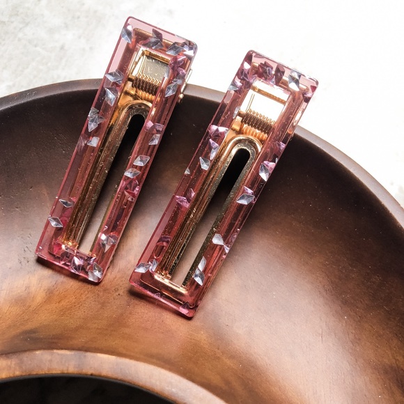 Set Of 2 ✨ Clear Pink And Silver Flakes Hair Clip - Picture 7 of 11